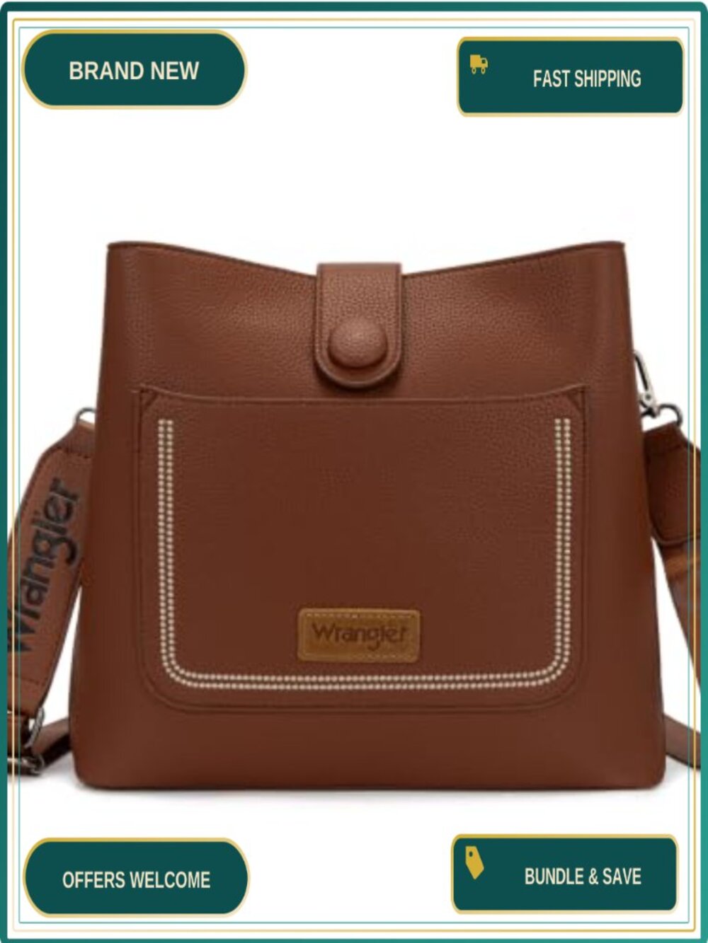 Wrangler Faux Leather Bucket Bag Crossbody Purse Shoulder Handbag